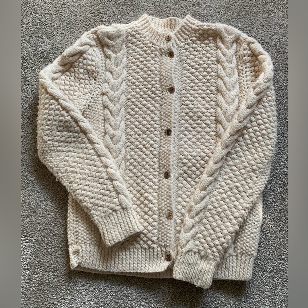 Hand knit, vintage chunky cable cardigan.